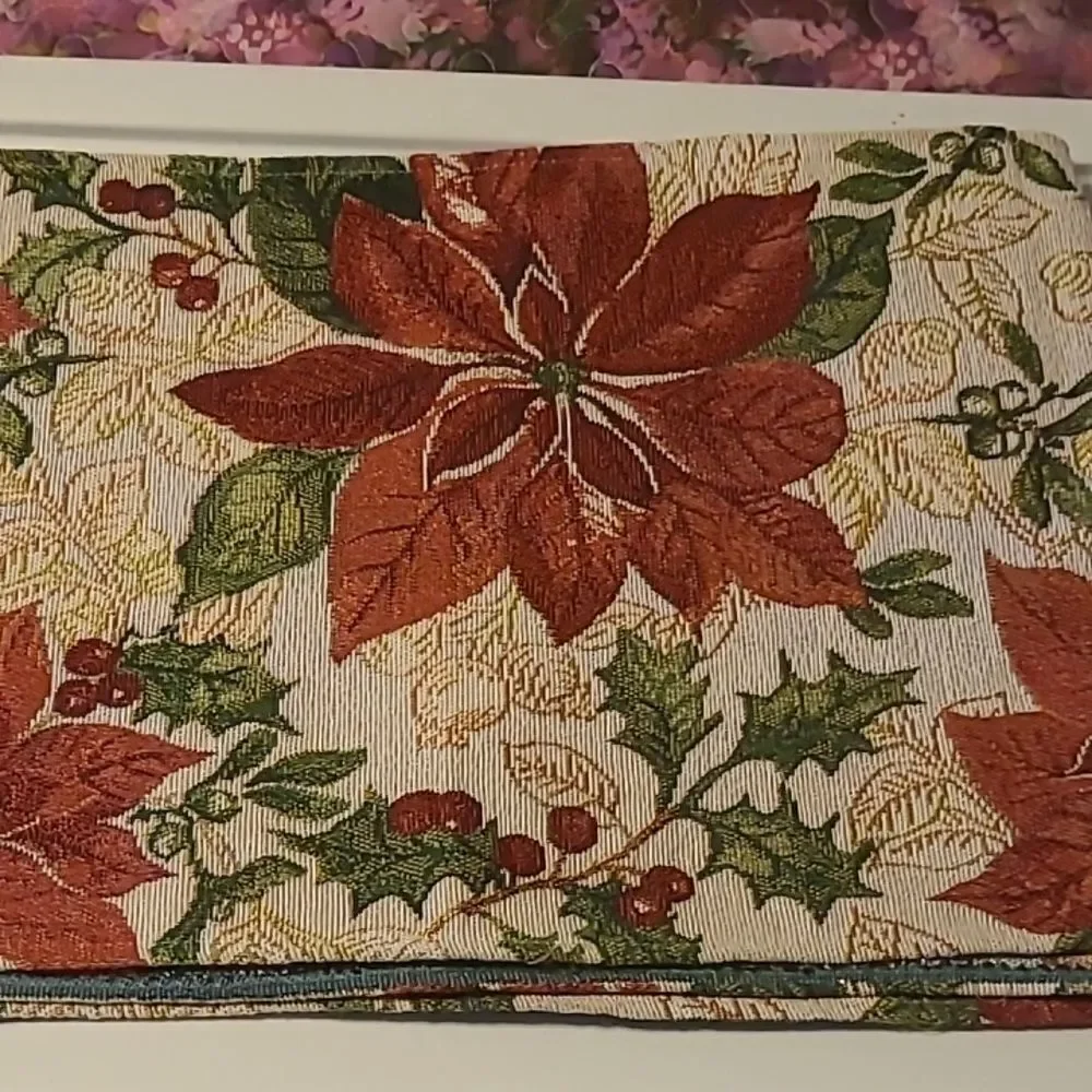 Festive Poinsettia Tapestry Table Runner